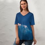 yanfind V Neck T-shirt for Women Cerqueira Starry Sky Clouds Sky Night Summer Top  Short Sleeve Casual Loose