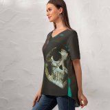 yanfind V Neck T-shirt for Women October Fall Autumn Providence Rhode Island Wallpapers Horror Scary Halloween Costume Summer Top  Short Sleeve Casual Loose