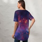 yanfind V Neck T-shirt for Women Space Galactic Center Cosmology Star Birth Hole Astrophysics Galaxies Nebulae Milky Way Summer Top  Short Sleeve Casual Loose