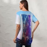 yanfind V Neck T-shirt for Women SciFi Extraterrestrial Ocean Neon Sunlight Summer Top  Short Sleeve Casual Loose