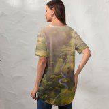 yanfind V Neck T-shirt for Women Land Landscape Aerial Wallpapers Plant Outdoors Tree Scenery Stock Free Art Summer Top  Short Sleeve Casual Loose