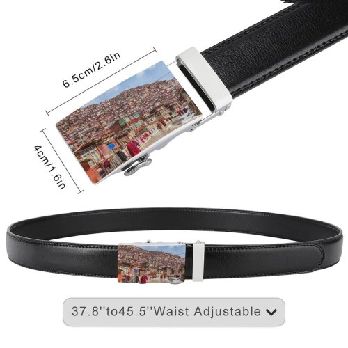 yanfind Belt Sichuan Chinese Village Destruction Architecture Building Monastery Landscape Tibet Demolishing Tibetan Place Men's Dress Casual Every Day Reversible Leather Belt
