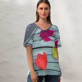 yanfind V Neck T-shirt for Women Tabletop Journaling Sassafras Wooden Weaponry Coffee Wallpapers Plant Tree Scissors Maple Summer Top  Short Sleeve Casual Loose