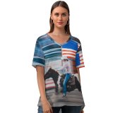 yanfind V Neck T-shirt for Women Building Wallpapers Equestrian States Horse Exposure Running Flag Pictures Bridge Jackson Summer Top  Short Sleeve Casual Loose