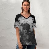 yanfind V Neck T-shirt for Women Space Black Dark Moon ColorOS Astronomy Summer Top  Short Sleeve Casual Loose