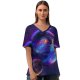 yanfind V Neck T-shirt for Women Stu Ballinger Space Spheres Cosmos Nebula Colorful Glowing Rainbow Summer Top  Short Sleeve Casual Loose