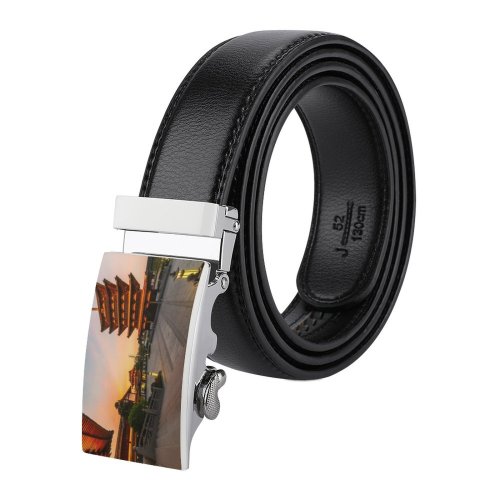 yanfind Belt Shrine Dusk Chinese Cultures Night Footpath Dimensional Architecture Building Flooring Spirituality Town Men's Dress Casual Every Day Reversible Leather Belt