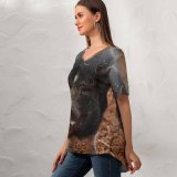 yanfind V Neck T-shirt for Women Sanctuary Hog Wallpapers Grey Pictures Happy Pig Boar Farm Stock Free Summer Top  Short Sleeve Casual Loose
