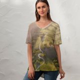 yanfind V Neck T-shirt for Women Land Landscape Aerial Wallpapers Plant Outdoors Tree Scenery Stock Free Art Summer Top  Short Sleeve Casual Loose