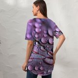 yanfind V Neck T-shirt for Women Purple Leaf Dew Drops Macro Droplets Summer Top  Short Sleeve Casual Loose