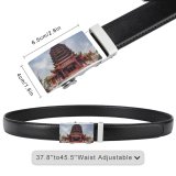 yanfind Belt Sichuan Chinese Script Simplicity Architecture Wishing Building UNESCO Tile Architectural Heritage Architect Men's Dress Casual Every Day Reversible Leather Belt