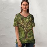 yanfind V Neck T-shirt for Women Land Flora HQ Landscape Public Wallpapers Fantasy Plant Outdoors Tree Forest Summer Top  Short Sleeve Casual Loose