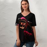 yanfind V Neck T-shirt for Women Sebastiaan Stam Black Dark LED Dope Night Anonymous Hoodie Dark Summer Top  Short Sleeve Casual Loose