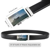 yanfind Belt Ship Sea Morning Sky Warship Cloud Sailor Aircraft Carrier Navy Wave Men's Dress Casual Every Day Reversible Leather Belt