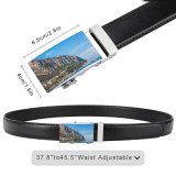 yanfind Belt Showing Italy Naples Summer Yacht Tourist Tropical Vehicle Harbor Horizon Lagoon Light Men's Dress Casual Every Day Reversible Leather Belt