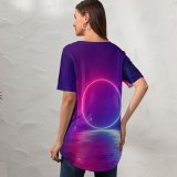 yanfind V Neck T-shirt for Women SciFi Neon Light Ring Huawei Mediapad Summer Top  Short Sleeve Casual Loose