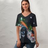 yanfind V Neck T-shirt for Women Persons Neon Hoodie Anonymous Summer Top  Short Sleeve Casual Loose