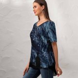 yanfind V Neck T-shirt for Women Space Star Trails Silhouette Exposure Outer Space Night Time Astronomy Summer Top  Short Sleeve Casual Loose