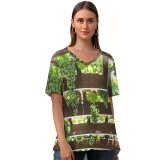 yanfind V Neck T-shirt for Women Flora Vine Vineyard Grapes Faistos Plant Hang Fruits Stock Free Wine Summer Top  Short Sleeve Casual Loose