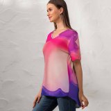 yanfind V Neck T-shirt for Women Robert Kohlhuber Abstract Liquid Art Colorful Fluid Waves Summer Top  Short Sleeve Casual Loose