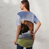 yanfind V Neck T-shirt for Women Raptor Birds Prey Birds Flying Mid Air Blur Summer Top  Short Sleeve Casual Loose