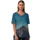 yanfind V Neck T-shirt for Women Ricardo Space Star Trails Mountain Range Astronomy Outer Space Landscape Dusk Summer Top  Short Sleeve Casual Loose