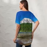yanfind V Neck T-shirt for Women Youen California Mount Rainier National Park Washington State Landscape Lake Reflection Trees Summer Top  Short Sleeve Casual Loose