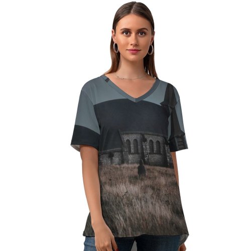 yanfind V Neck T-shirt for Women Building Public Dream Wallpapers Architecture Outdoors Conceptualart Spire Housing Pictures Steeple Summer Top  Short Sleeve Casual Loose