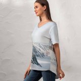 yanfind V Neck T-shirt for Women Landscape Public Lauterbrunnen Snow Wallpapers Mountain Outdoors Rock Winter Glow Pictures Summer Top  Short Sleeve Casual Loose