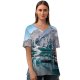 yanfind V Neck T-shirt for Women Samuele Errico Piccarini Lake Braies Italy Wooden Boats Mountains Glacier Snow Reflection Summer Top  Short Sleeve Casual Loose