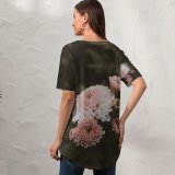 yanfind V Neck T-shirt for Women Fall Autumn Flowers Public Wallpapers Dahlia Plant Pollen Warm Cozy Pictures Summer Top  Short Sleeve Casual Loose