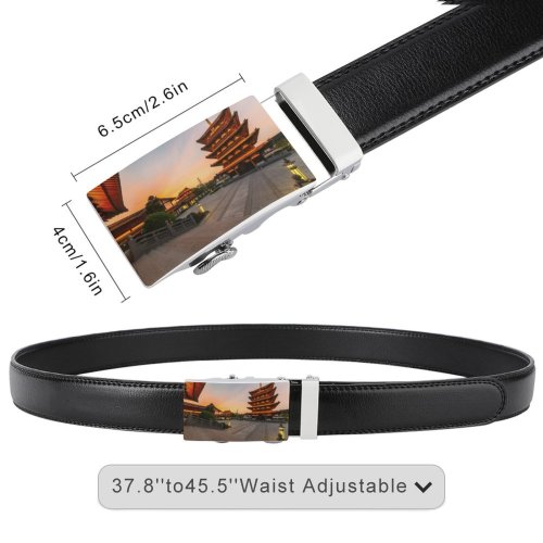 yanfind Belt Shrine Dusk Chinese Cultures Night Footpath Dimensional Architecture Building Flooring Spirituality Town Men's Dress Casual Every Day Reversible Leather Belt