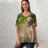 yanfind V Neck T-shirt for Women Ground Pet Eye Hound Grass Wallpapers Pedigreed Beagle Stock Free Aquatic Summer Top  Short Sleeve Casual Loose
