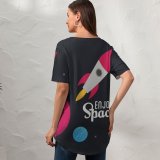 yanfind V Neck T-shirt for Women Space Spacecraft Rocket Planets Stars Summer Top  Short Sleeve Casual Loose