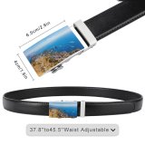 yanfind Belt Showing Italy Naples Summer Tourist Yacht Tropical Vehicle Harbor Horizon Lagoon Light Men's Dress Casual Every Day Reversible Leather Belt