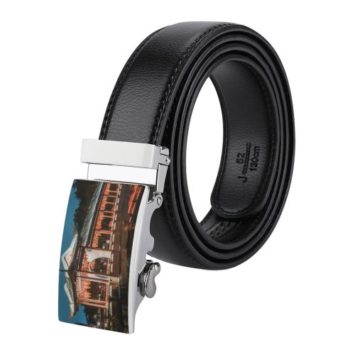 yanfind Belt Sichuan Chinese Cultures Night Stone Architecture Tree Building Light Town Year Electric Men's Dress Casual Every Day Reversible Leather Belt