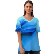 yanfind V Neck T-shirt for Women OrcH Abstract Technology Windows Layers Summer Top  Short Sleeve Casual Loose