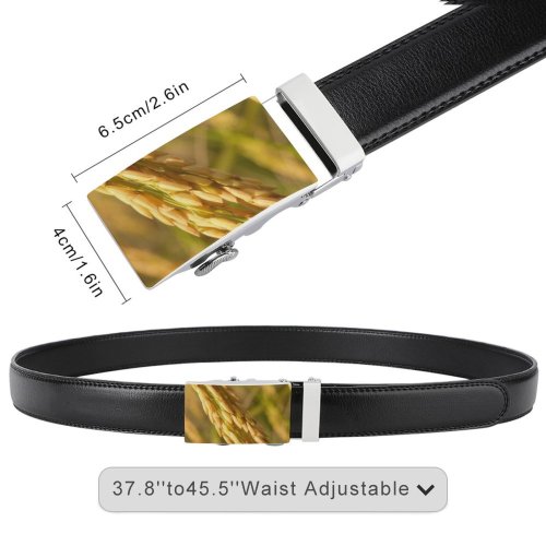 yanfind Belt  Farm Golden Plantation Rye Ripe Plant Rural Grains Straw Barley Dry Men's Dress Casual Every Day Reversible Leather Belt