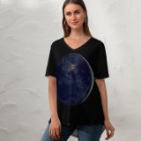 yanfind V Neck T-shirt for Women Space Black Dark Earth Night IOS Summer Top  Short Sleeve Casual Loose
