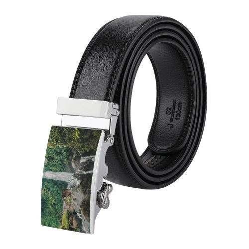 yanfind Belt Beautiful Forest Wood Landscape Waterfalls Daylight Travel  River  Outdoors Scenic Men's Dress Casual Every Day Reversible Leather Belt