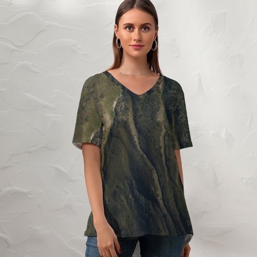 yanfind V Neck T-shirt for Women Alpi Veins Landscape Aerial Wallpapers Dji Outdoors Tree Scenery Slope Free Summer Top  Short Sleeve Casual Loose