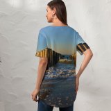yanfind V Neck T-shirt for Women Carsten Heyer Breskens Beach Holland Netherlands Breakwaters Sea Ocean Waves Seascape Woods Summer Top  Short Sleeve Casual Loose