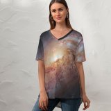 yanfind V Neck T-shirt for Women Space Spiral Galaxy Messier Constellation Nebula Stars Astronomy Cosmos Summer Top  Short Sleeve Casual Loose
