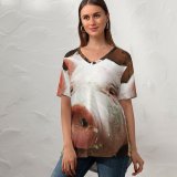yanfind V Neck T-shirt for Women Hog Pictures Pig Free Summer Top  Short Sleeve Casual Loose