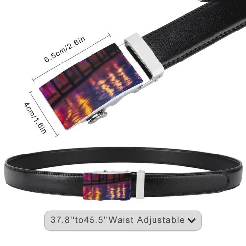 yanfind Belt  Design Illuminated Lights Evening Bollard Defocused Luminescence Ripples Outdoors Reflections Pool Men's Dress Casual Every Day Reversible Leather Belt