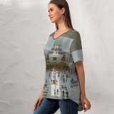yanfind V Neck T-shirt for Women Terminal Building Center Public Lobby Wallpapers Architecture Greenwich États-Unis Airport York Summer Top  Short Sleeve Casual Loose