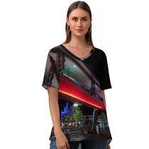 yanfind V Neck T-shirt for Women Tomorrowland Building Buena Public Lake Architecture Urban Disney Road Magic Meal Summer Top  Short Sleeve Casual Loose