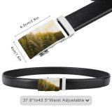 yanfind Belt  Delicate Sunset Grass Blurred Field  Growth Sunrise Blooming Garden Outdoors Men's Dress Casual Every Day Reversible Leather Belt