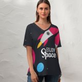 yanfind V Neck T-shirt for Women Space Spacecraft Rocket Planets Stars Summer Top  Short Sleeve Casual Loose