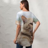 yanfind V Neck T-shirt for Women Lovely Pet Manx Tom Pakistan Angry Plant Stock Free Islamabad Pictures Summer Top  Short Sleeve Casual Loose